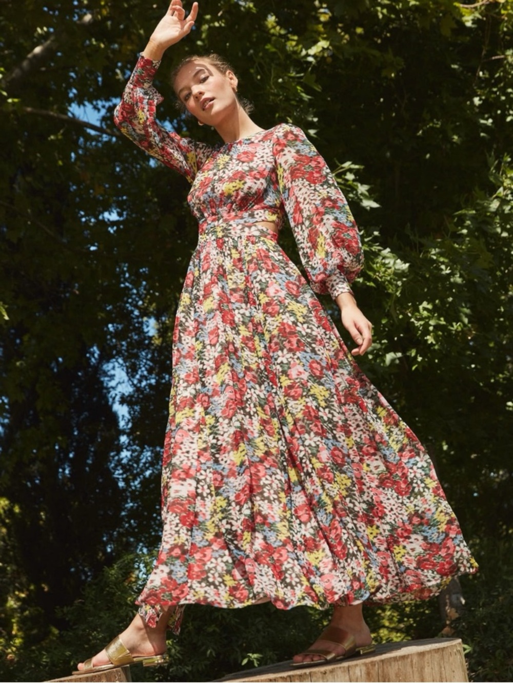 Boden Curved Waist Maxi Dress in Multi Moire Bloom Size 12 Large Bohemian Floral